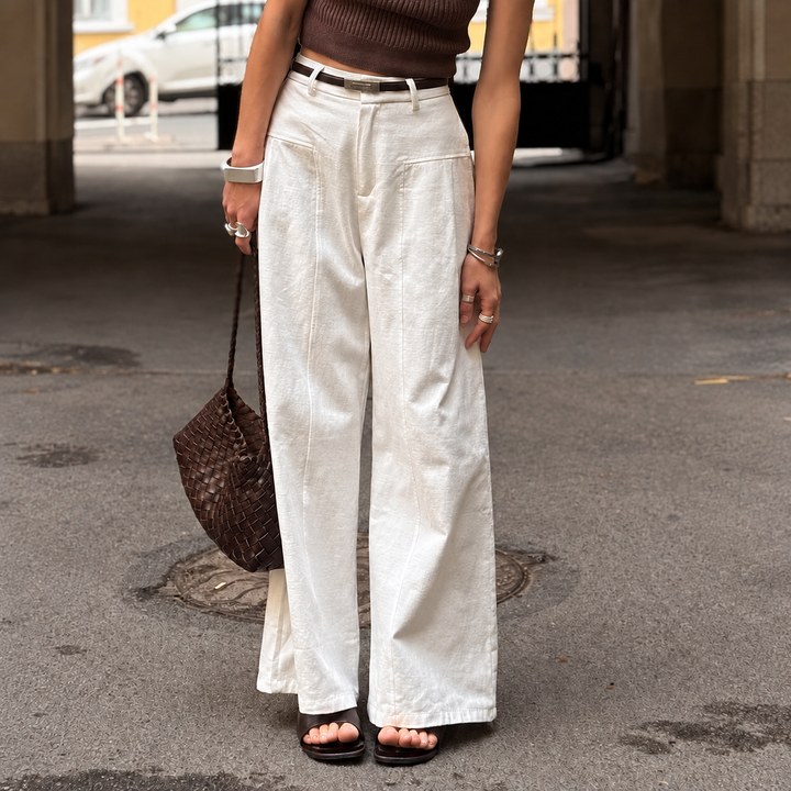Casa Bianca 100% Cotton Wide-Leg Trousers