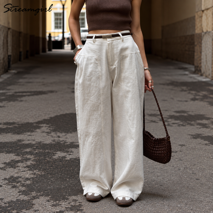 Casa Bianca 100% Cotton Wide-Leg Trousers