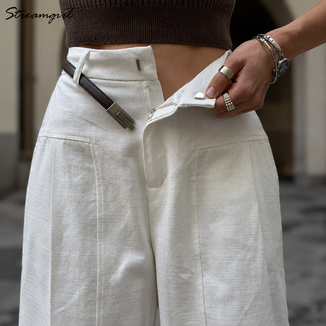 Casa Bianca 100% Cotton Wide-Leg Trousers
