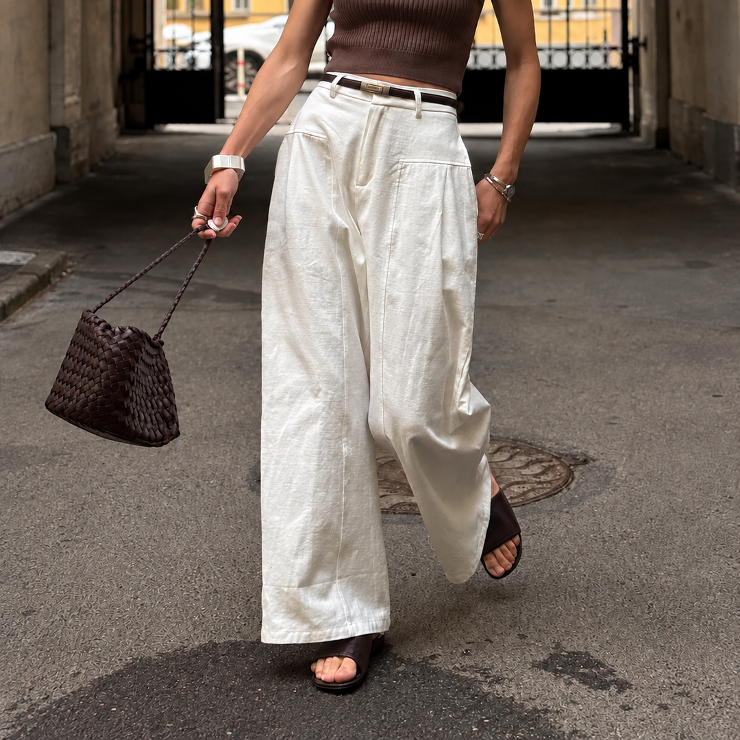 Casa Bianca 100% Cotton Wide-Leg Trousers