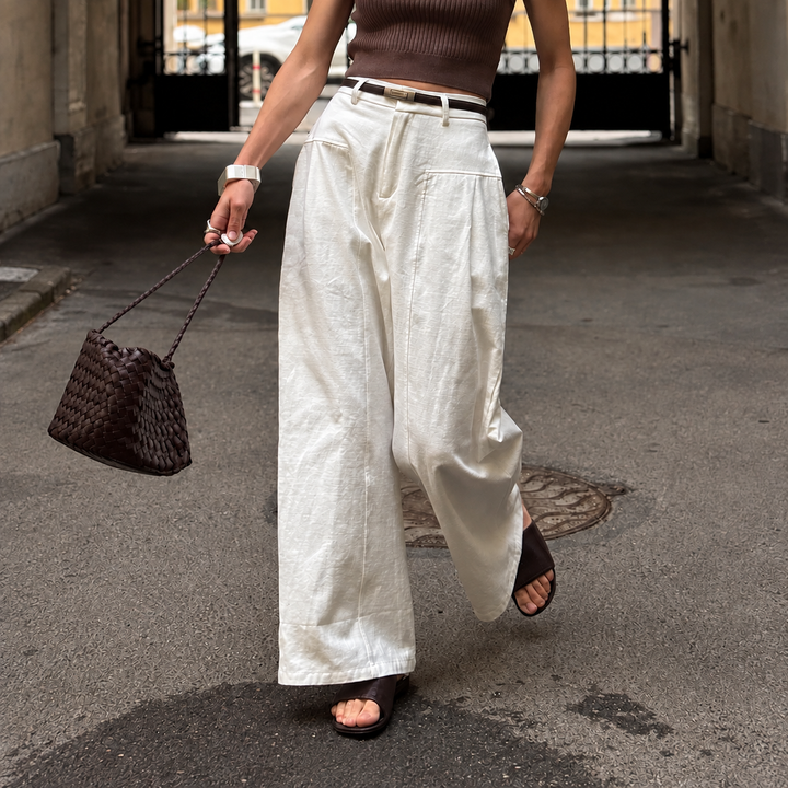 Casa Bianca 100% Cotton Wide-Leg Trousers