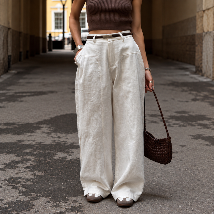 Casa Bianca 100% Cotton Wide-Leg Trousers
