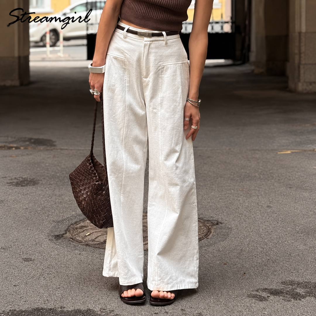 Casa Bianca 100% Cotton Wide-Leg Trousers