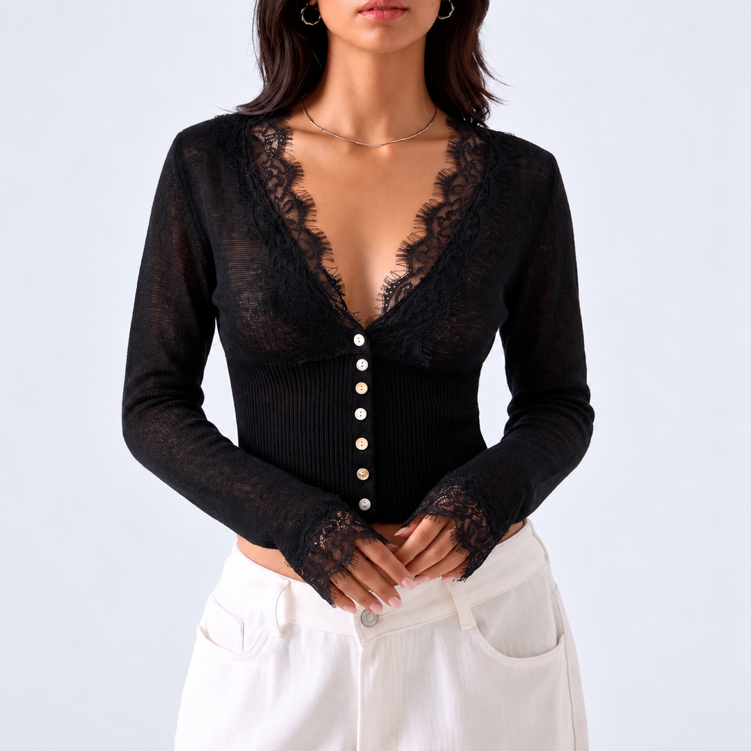 L’Aristocrate Lace-Trim Knit Cardigan
