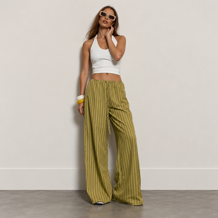 Leisure Casuals Striped Wide-Leg Trousers