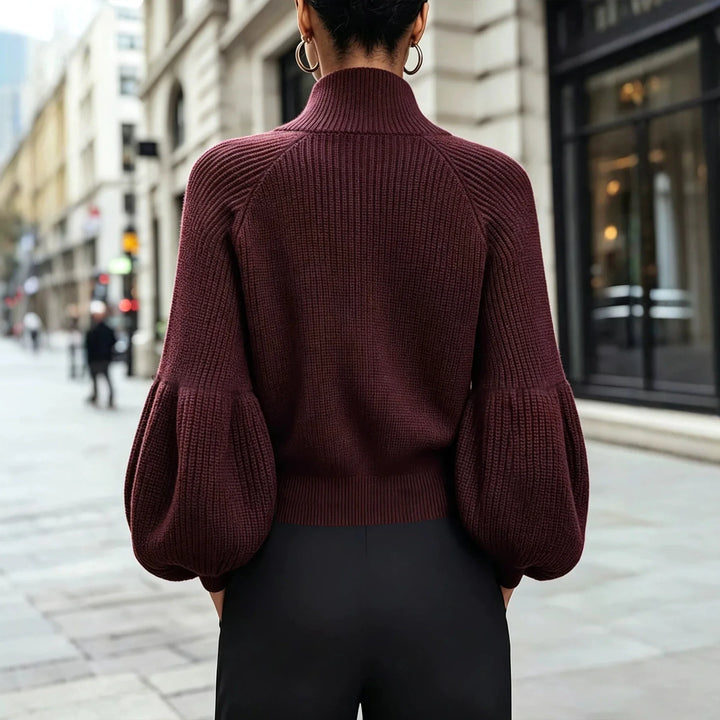 Nouveau Rouge Balloon-Sleeve Zip-Up Cardigan
