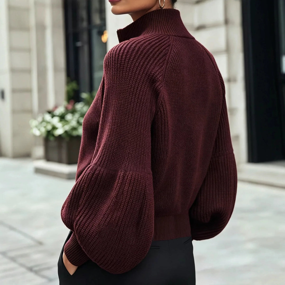 Nouveau Rouge Balloon-Sleeve Zip-Up Cardigan